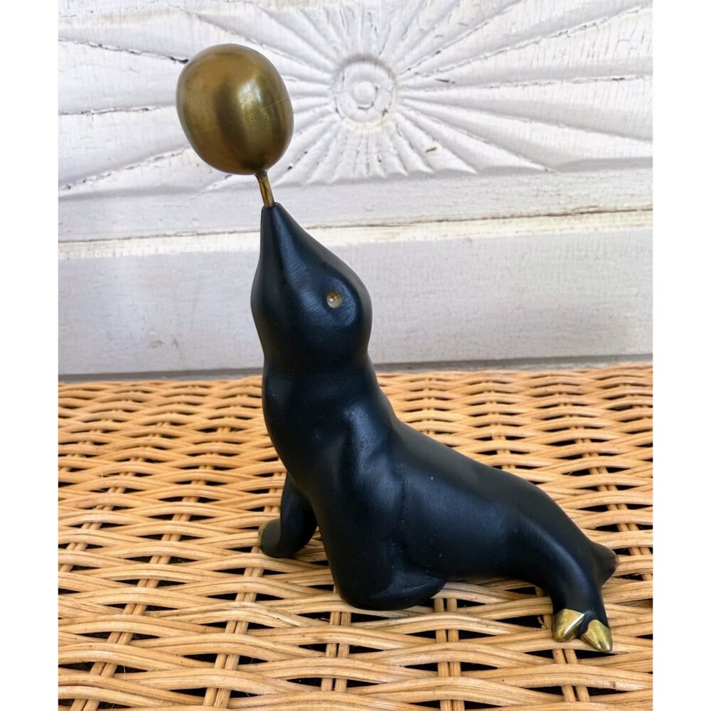 Vintage MCM Taxco Mexico Metal Seal with Ball Sculpture Figurine